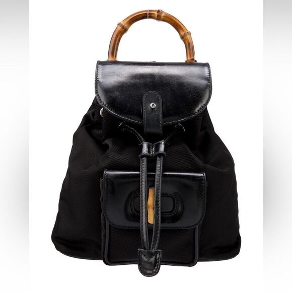 Gucci Bamboo Nylon Leather Mini Backpack - Picture 1 of 15